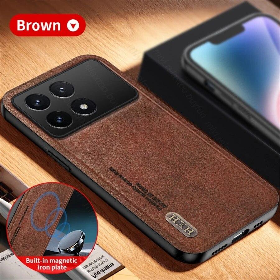 Магнитный чехол для телефона из матовой кожи в стиле ретро для Poco X6 Pro 5G, чехол из ТПУ, мягкая рамка, защита Fundas PocoX6 Poko Little X 6 Pro 6X