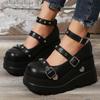 Punk Chunky Platform Belt Buckle Decoration Mary Jane Shoes Women Autumn Y2K Super High Heel Pumps Gothic Lacquer Leather Shoes