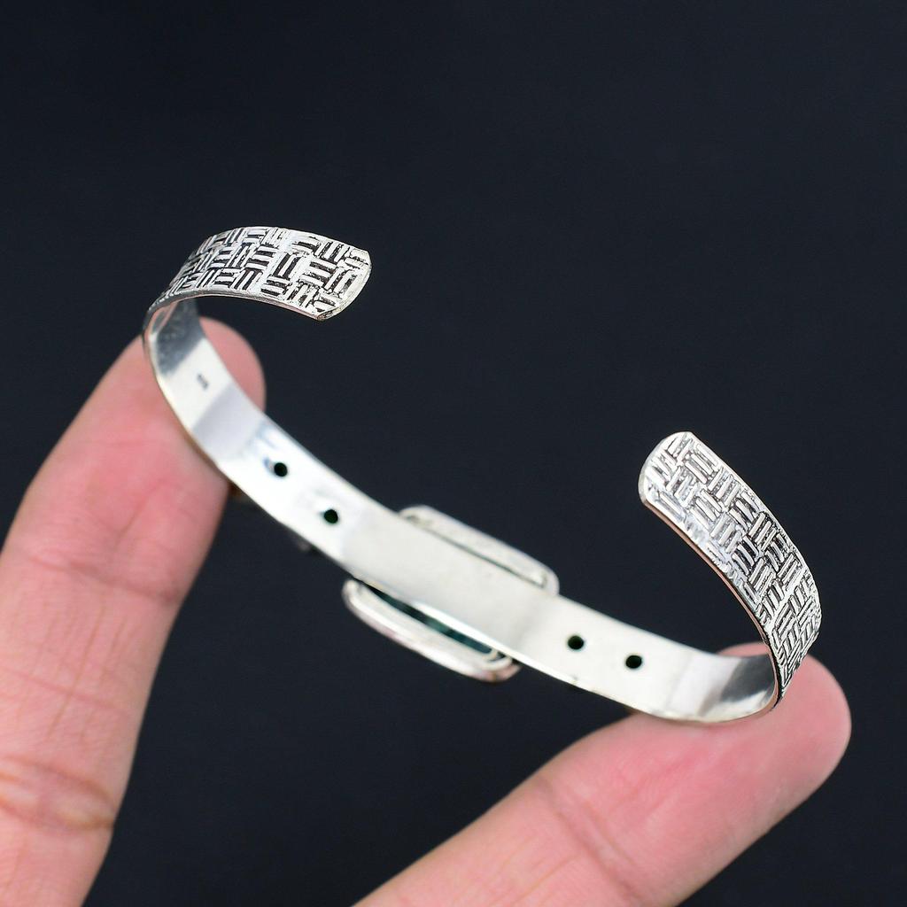 Натуральный Камбаба Яшма Хром Диопсид Серебро 925 пробы Бохо Браслет-манжета