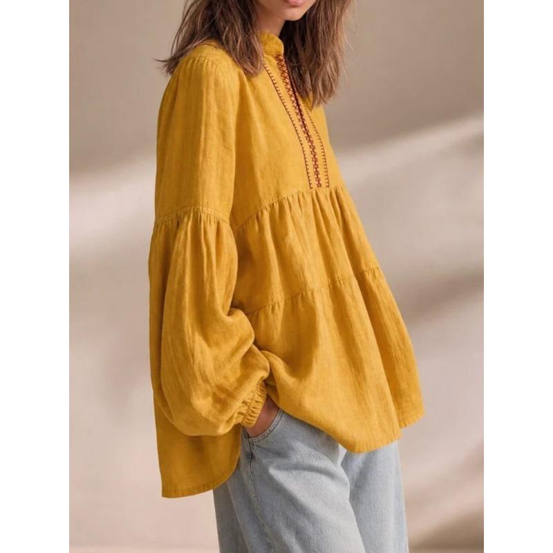 Bohemian Style Loose Fit Long Sleeve Pullover T Shirt For Women Autumn Casual