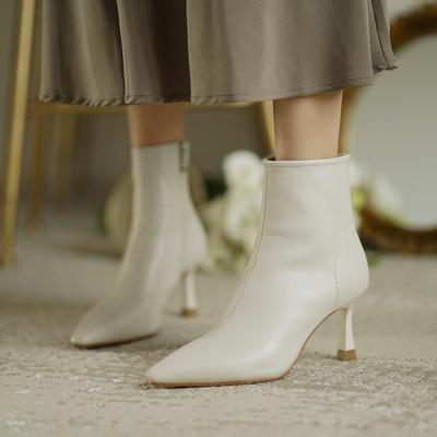 Мода 2024 года, модная женская обувь, женские ботильоны, элегантные современные ботинки, женские, сшитые, с острым носком, на высоком тонком каблуке, с боковой молнией, женские