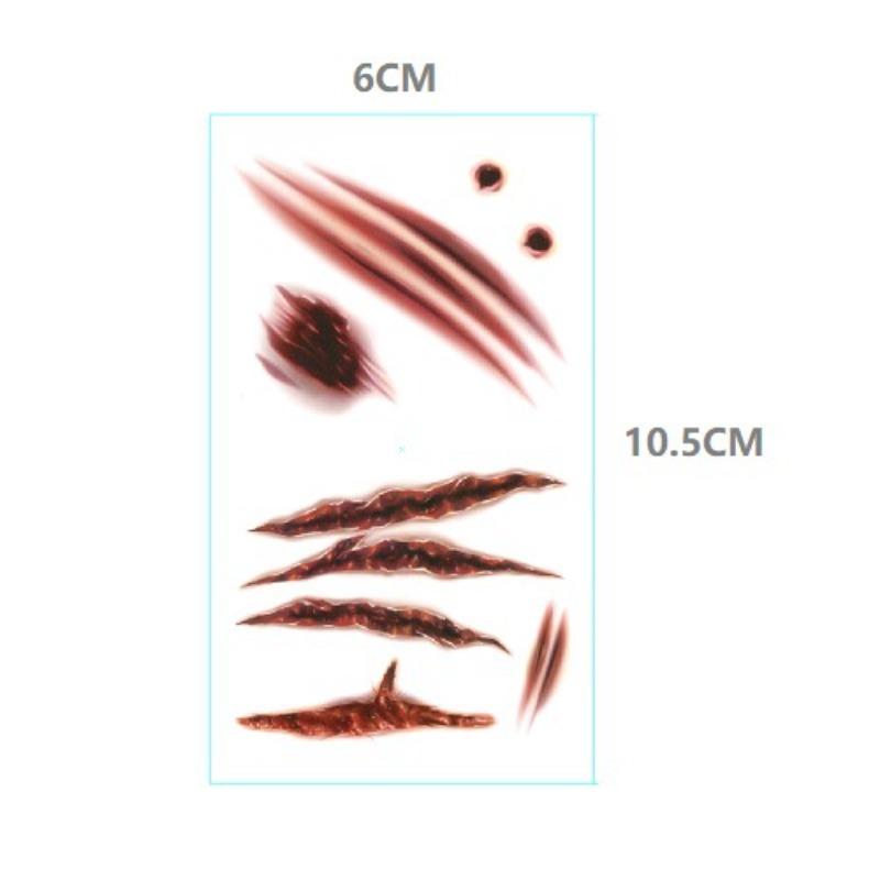 Хэллоуин Временные татуировки шрамы для взрослых, Ужасные поддельные татуировки для тела, лица, маскарад, розыгрыш, макияж, косплей, костюмная вечеринка