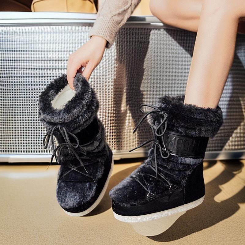 Модные водонепроницаемые женские зимние сапоги 2025 года, новые, с утолщенным тепловым рукавом, хлопковые сапоги, нескользящие и износостойкие луноходы
