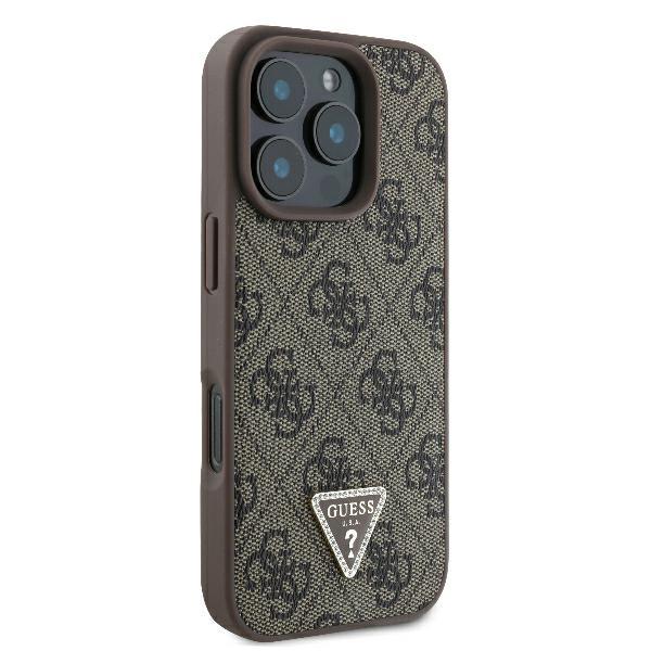 Guess Guhcp16Xp4Tdpw Iphone 16 Pro Max6.9 Brown/Brązowy Twardy Pokrowiec Skórzany 4G Trójkąt Cyrkonie
