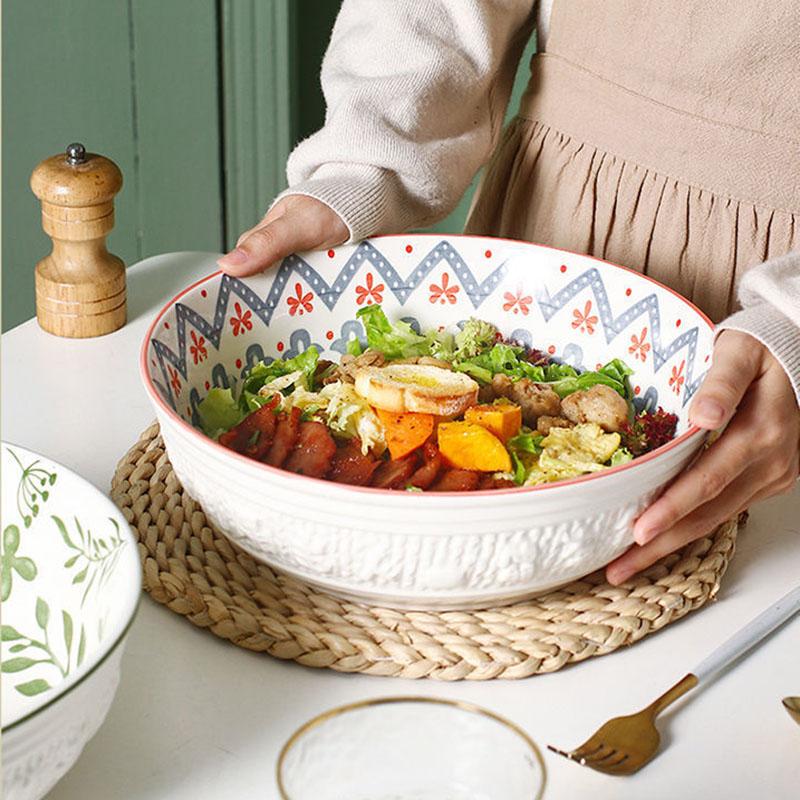 Large Ceramic Soup Bowl Pickled Cabbage Fish Chinese Household Large Bowl Three-dimensional Thickened Bowl Vegetable Bowl Fruit Bowl