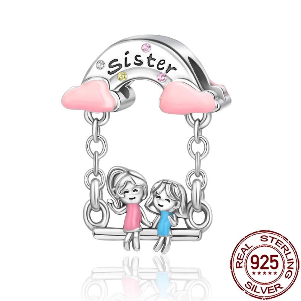New Charms 925 Silver Sister Daughter Mum Mother Family Love Heart Beads Fit Origina Bracelet Necklace DIY Jewelry