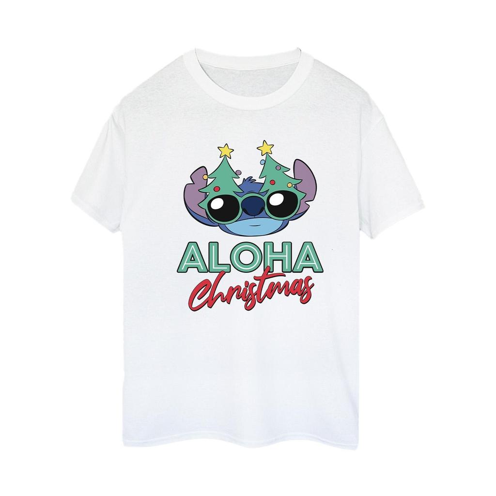 Disney Womens/Ladies Lilo And Stitch Christmas Tree Shades Cotton Boyfriend T-Shirt