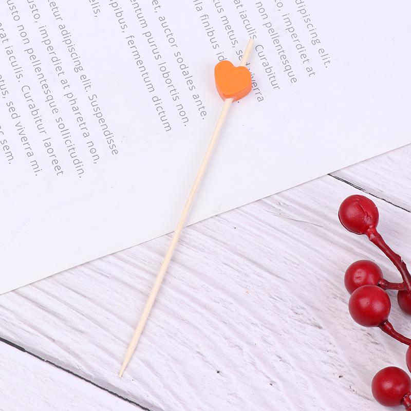 100pc12cm Heart Bamboo Pick Buffet Cupcake Fruit Fork Party Dessert Salad Stick Cocktail Skewer for Wedding Decor