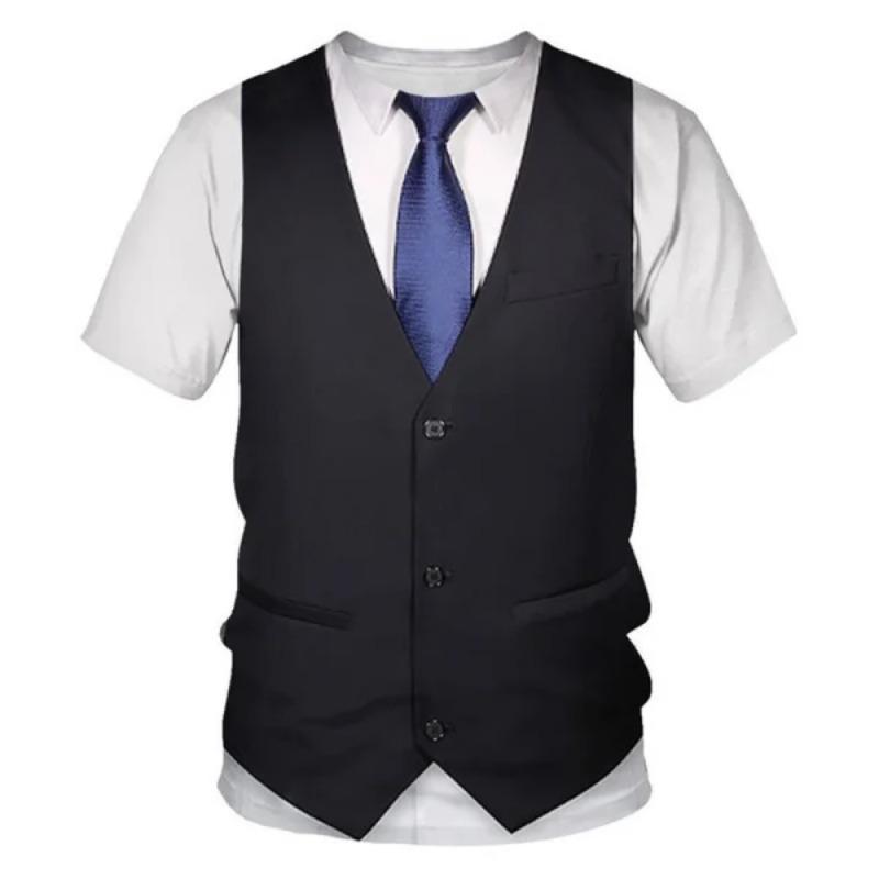 2026 New Summer Fashion Versatile Fashion Funny Fake Suit 3D T Shirt Tuxedo Bow Tie 3D Printed T-shirts Men Summer Streetwear