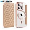 KEYSION Кожаный чехол-книжка с покрытием для iPhone 11 12 13 Pro Max, слоты для карт, магнитная беспроводная зарядка, задняя крышка телефона