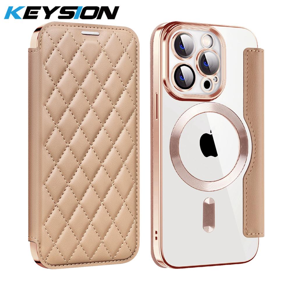 KEYSION Кожаный чехол-книжка с покрытием для iPhone 11 12 13 Pro Max, слоты для карт, магнитная беспроводная зарядка, задняя крышка телефона