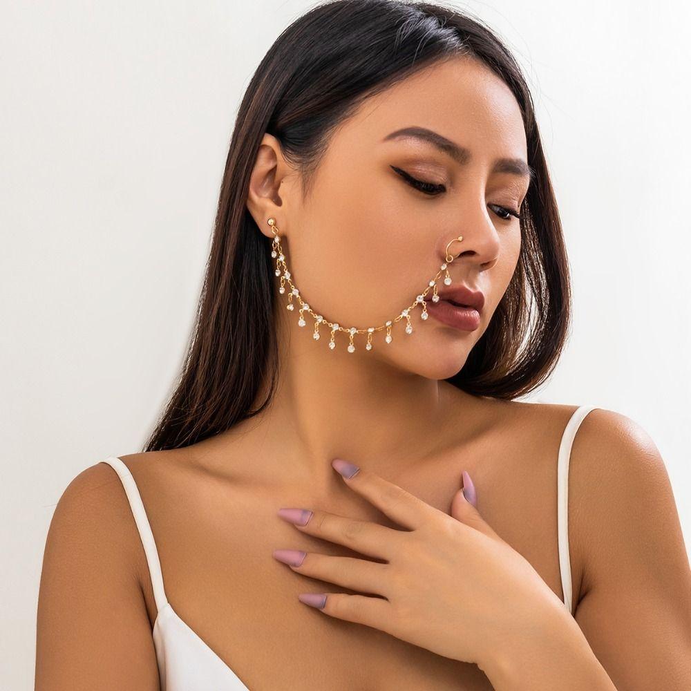 Поддельный пирсинг ноздри клипса для носа кольца аксессуары для танца живота длинная цепочка серьги для мужчин