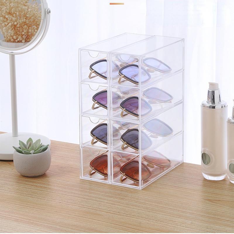 4-layer Plastic Drawer Storage Box Transparent Dustproof Glasses Cosmetic Desktop Stationery Storage Rack