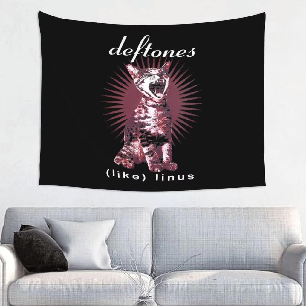 Deftones Кот Хиппи Полиэстеристый Гобелен Настенный Металл Панк Рок Музыкальное Искусство Плед для Декора Комнаты в Общежитии