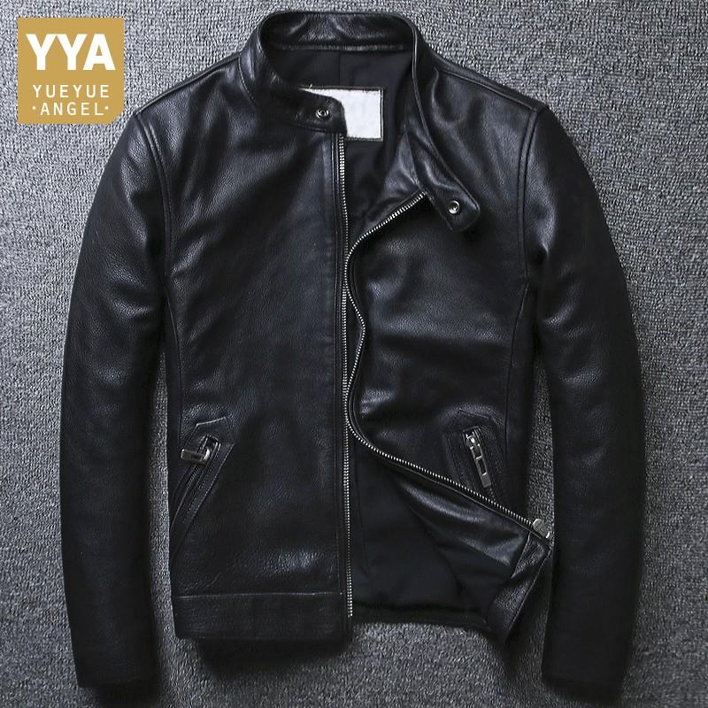 Большие размеры 5XL, повседневная кожаная куртка, мужская куртка с воротником-стойкой, черные куртки из 100% воловьей кожи, мужская куртка высокого качества из натуральной кожи