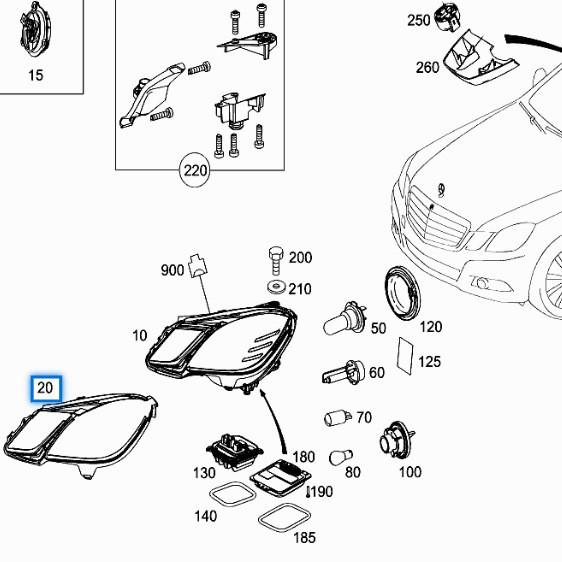 Уплотнительная полоса фары Mercedes E-Class W212 (Номера деталей: 2128260591, 2128260691)