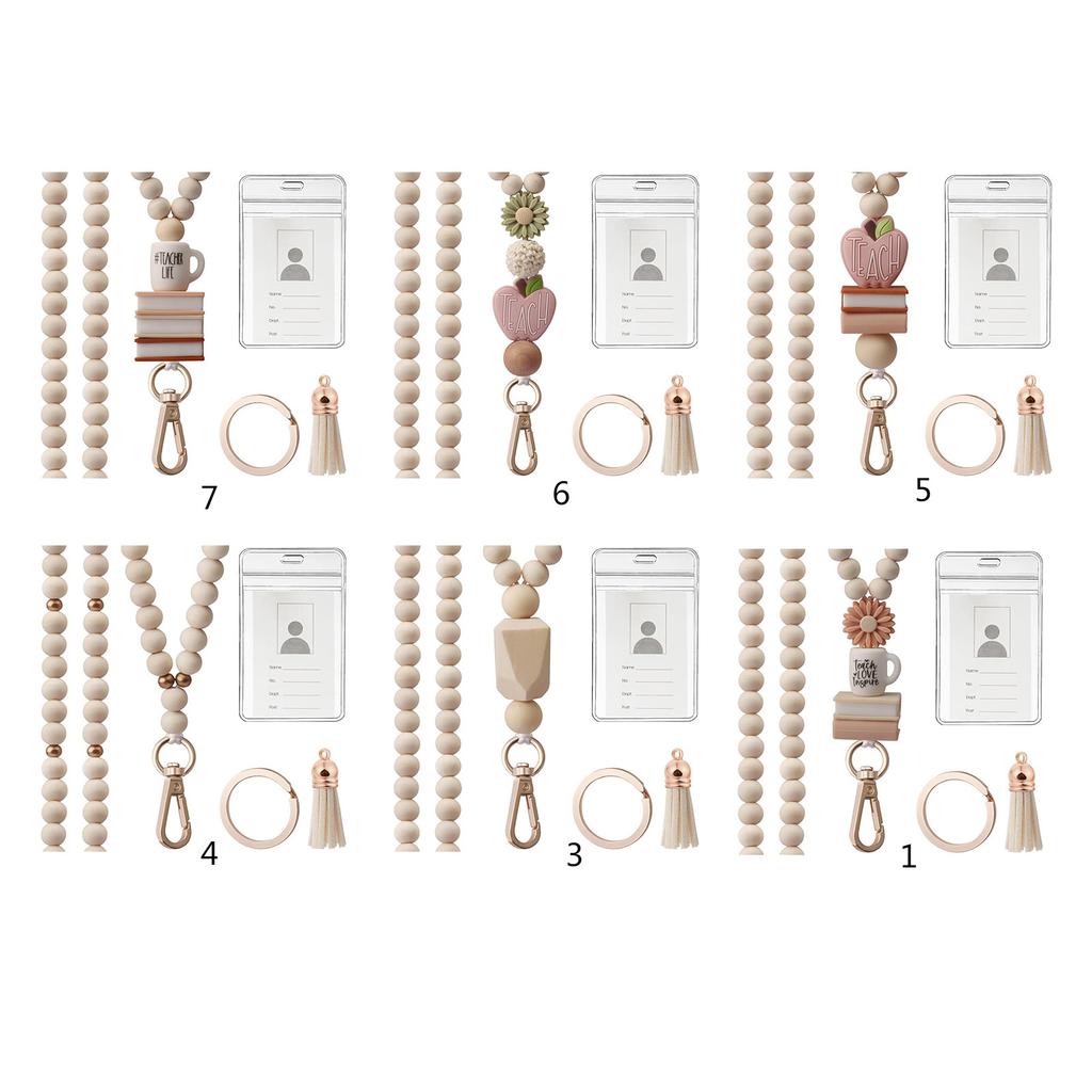 Держатель для карточек и шнурок с бусинами для женщин, прозрачный держатель для карточек с бусинами, шейный ремешок, кисточки, брелок с подвеской