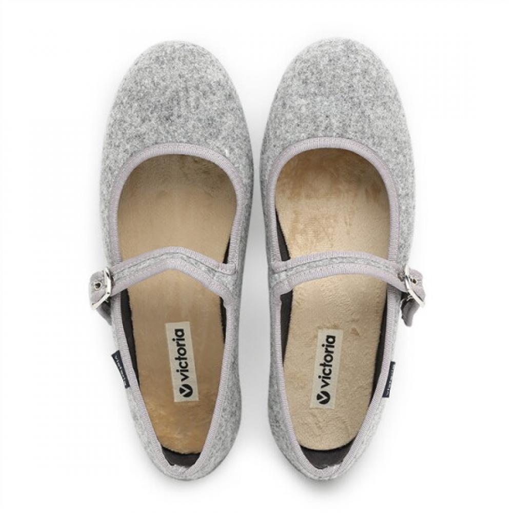 Victoria Shoes Oda Mary Jane Felt Shoes Grey 1049919 Gris