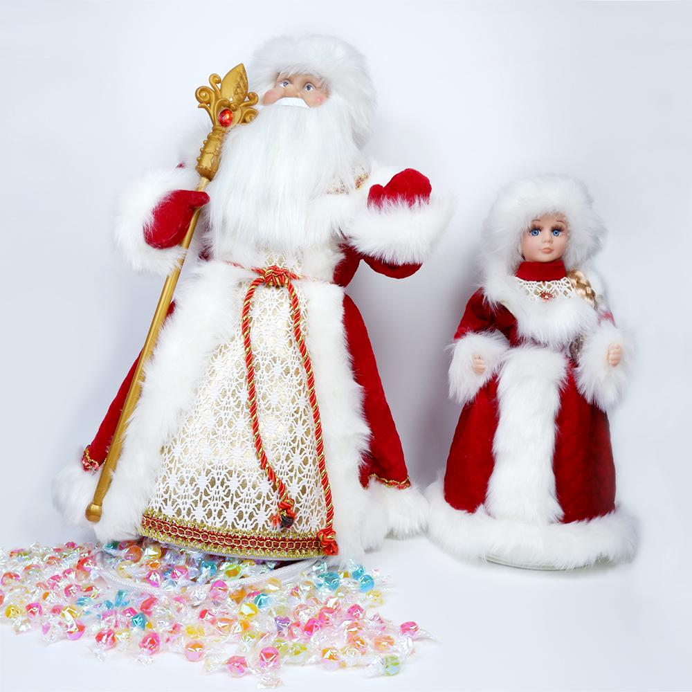 Рождественское ведерко для конфет с куклами Санты и миссис Клаус - Праздничный дизайн из ткани и пластика