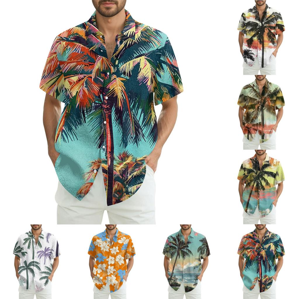 Men's Fashion Loose Hawaiian Printed Short Sleeve Beach Shirt