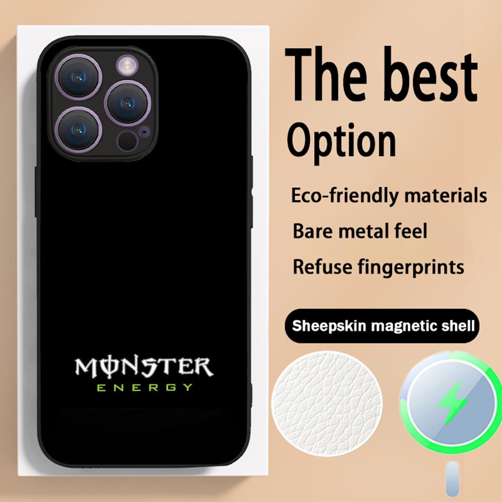 Чехол для телефона MonsterS Juice Drink Flavor E-energyS для iPhone 16 15 14 13 12 11 Plus Pro Max Высококачественный Роскошный Magsafe Овечья кожа