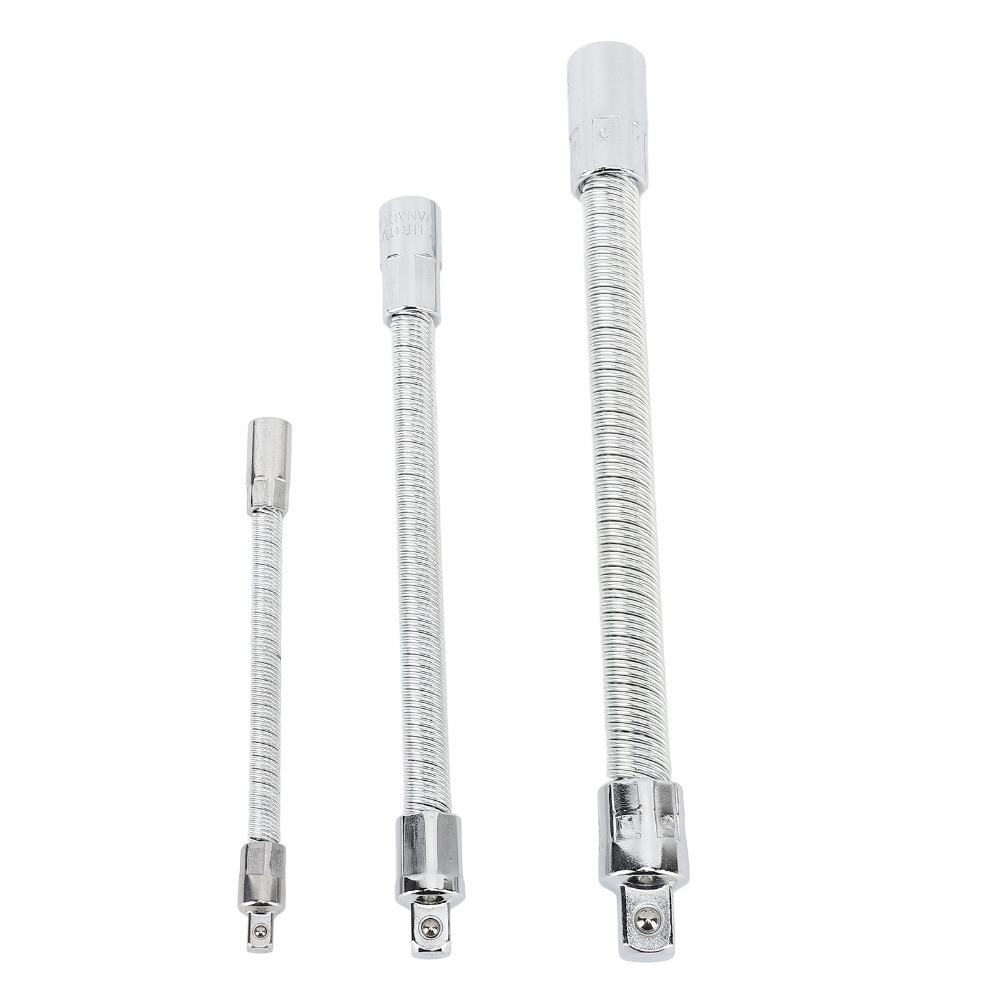 3Pcs 1/4" 3/8" 1/2" Drive Bendable Shaft Set Carbon Steel Flex Socket Wrench Automotive