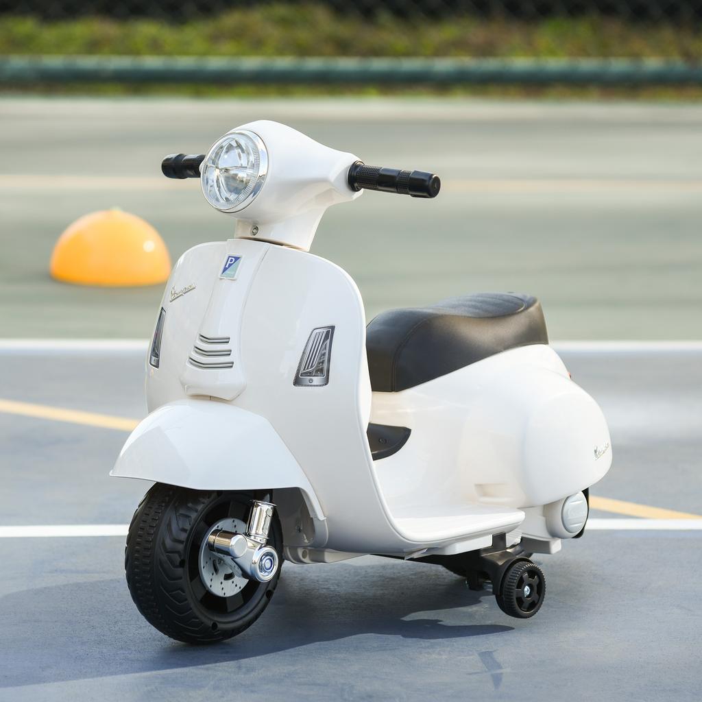 Electric Kids Motorcycle Vespa Electric Motorcycle with LED Light, Sound, Kids Electric Motorcycle for Children from 18-36 Months, White