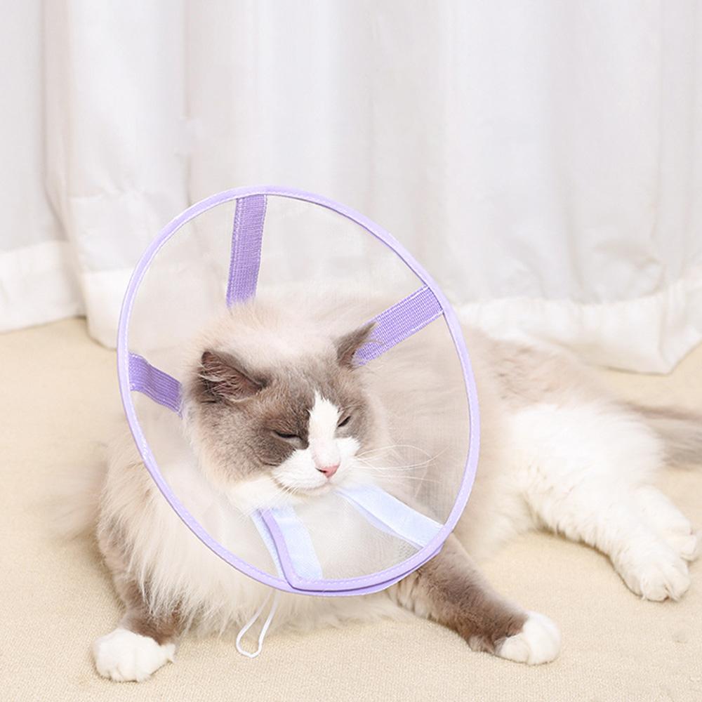 Conical Collar for Cats in Transparent Mesh, Light and Breathable Pet Recovery Collar, Adjustable Anti-lick Head Cone with Cat Clamp,