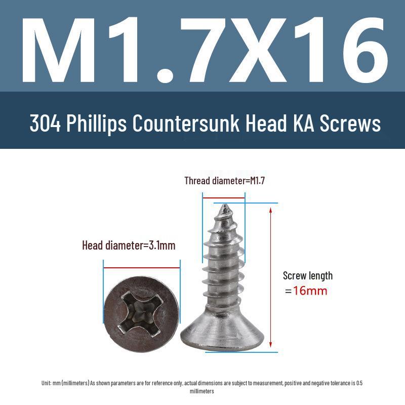 Yigu 304 Stainless Steel Phillips Flat Head Self-Tapping Screws M1-M2.5