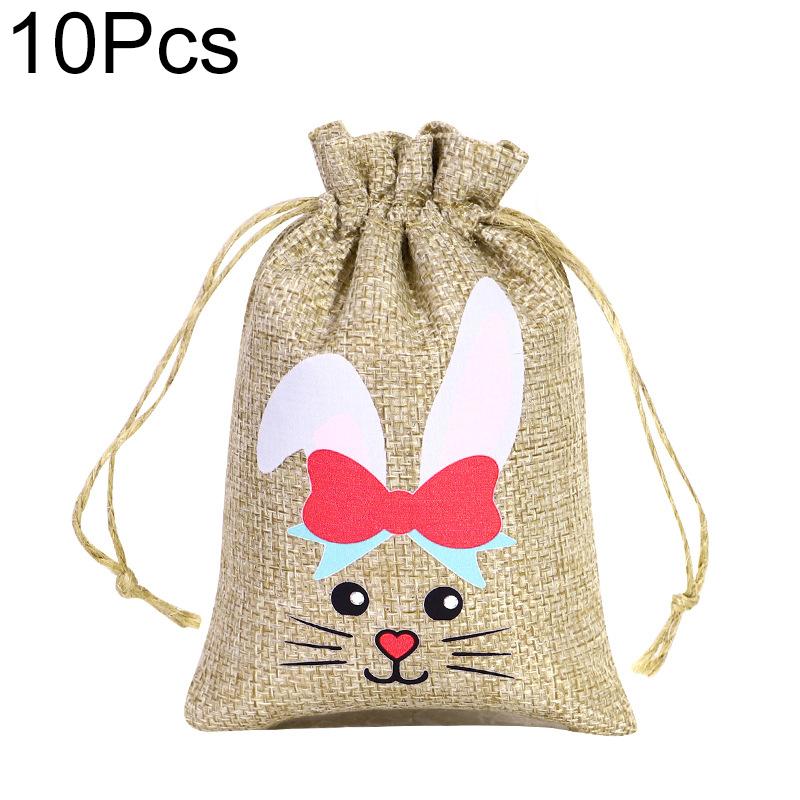10Pcs Drawstring Pouches Cute Easter Thickened Rabbit Candy Bag Reusable Bunny Gift Bags Burlap Party Favor Supplies
