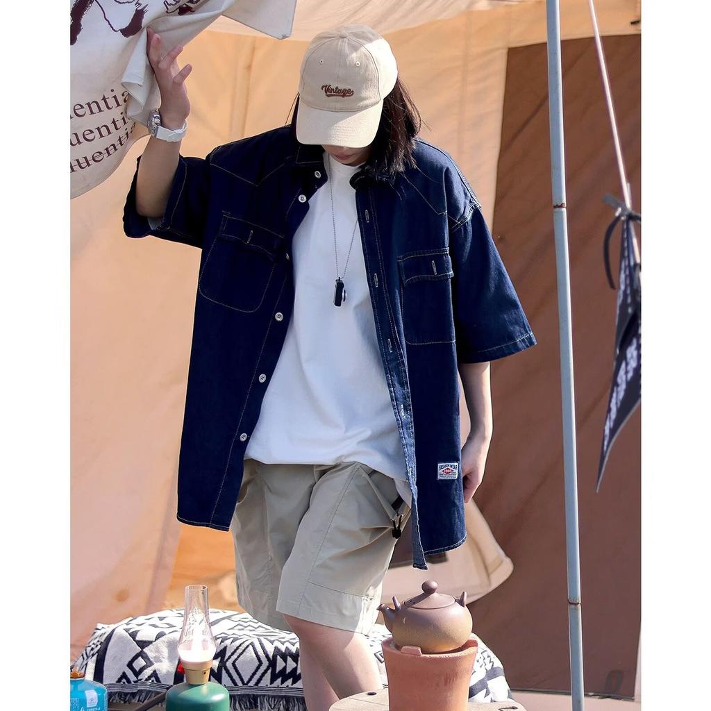 Japanese Retro Fashion Brand Summer Loose Denim Short Sleeved Shirt Artistic Youth Workwear Shirt Men'S And Women'S Layered Jacket