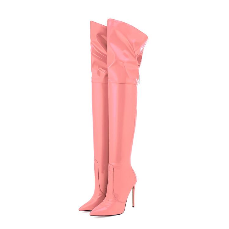 Fashion Size 36-47 Black Brown Leather Over The Knee Boots Women European American Autumn Winter Short Plush 12cm High Heel Long Boots