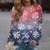 Women's Casual Fashion Christmas Print Long Sleeve Round Neck Pullover Top Blouse Sweatshirt