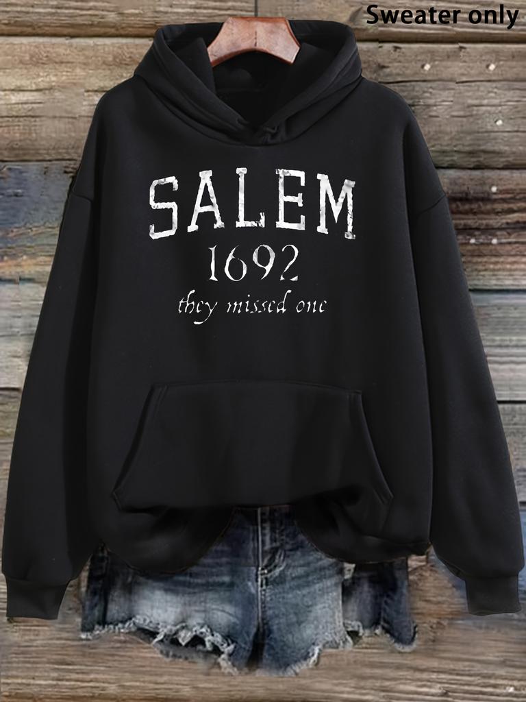 Wo Unisex Fleece Pullover Hoodie, Salem 1692 They Missed One Graphic, Casual Long Sleeve, Size L-3XL, Halloween Gift for Spring Autumn Winter