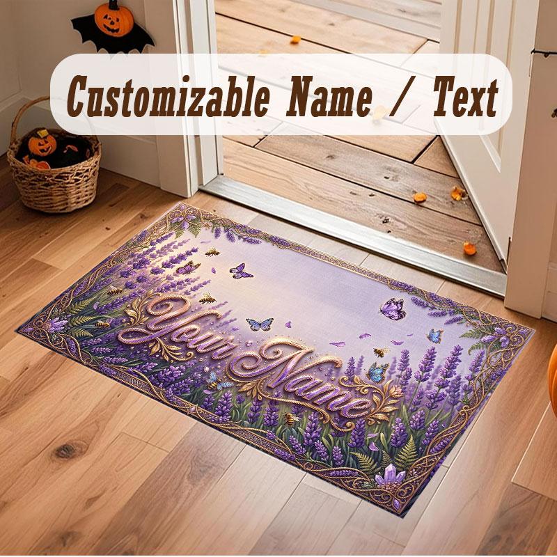 Butterfly Theme Crystal Velvet Floor Rug Personalized Custom Name Text Warm Carpet Home Decoration