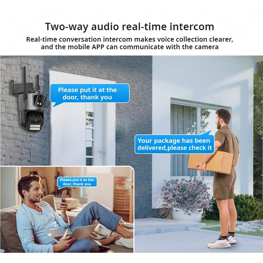 8MP 4K IP камера с двумя объективами, двумя экранами, PTZ, Wifi, наружная водонепроницаемая камера видеонаблюдения, полицейская сигнализация с подсветкой