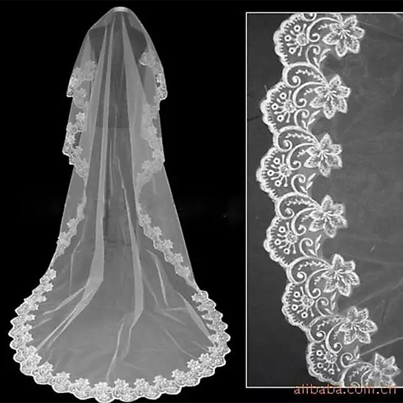 Wedding Accessories Short Wedding Veil White Ivory One Layer Bridal Veil Appliques Lace Edge