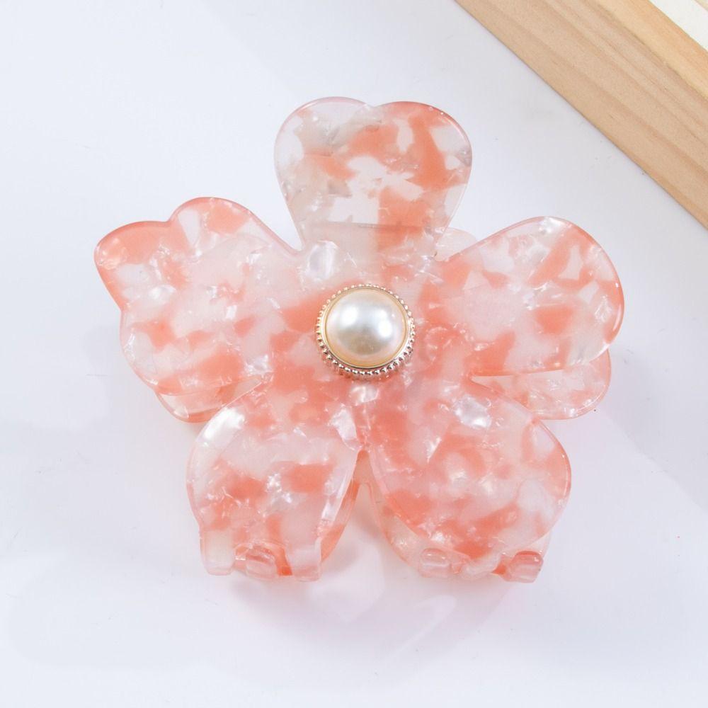 Elegant Pearl Crab Clip Non-slip Floral Hair Clip Shiny Flower Hair Claw  Girls