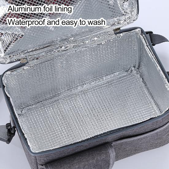 Lunch Storage Bag Large Capacity Double Layer Zipper Closure Reinforced Handle Design Waterproof Thermal Insulation Lunch Bag