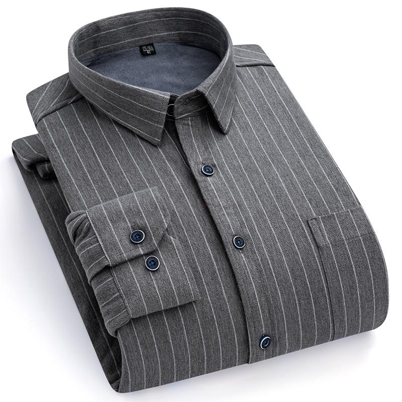 Мужские клетчатые рубашки с длинным рукавом, деловая повседневная мужская полосатая рубашка на зиму, теплый дизайн в клетку