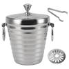 Ice Bucket Wine Bucket Stainless Steel Double Wall with Lid Tongs Strainer Large Capacity Ice