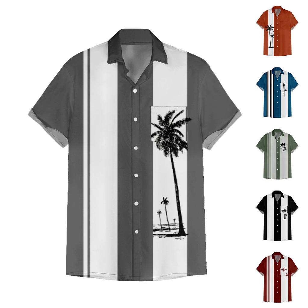 Мужские гавайские рубашки с короткими рукавами и пуговицами с принтом. Мужские повседневные модные рубашки с короткими рукавами.