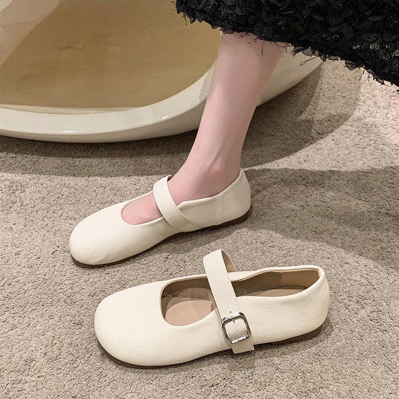 With Small Skirt Single Shoes Women's 2025 Autumn New Shallow Mouth Versatile Mary Jane French Retro One-word Buckle Grandma Shoes