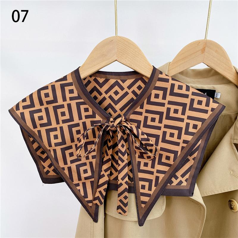 Front Tie Fake Collar For Women Vintage Print Detachable Collars Houndstooth Letter Fake Collar Shawl Wrap Scarf Neckwear Cape
