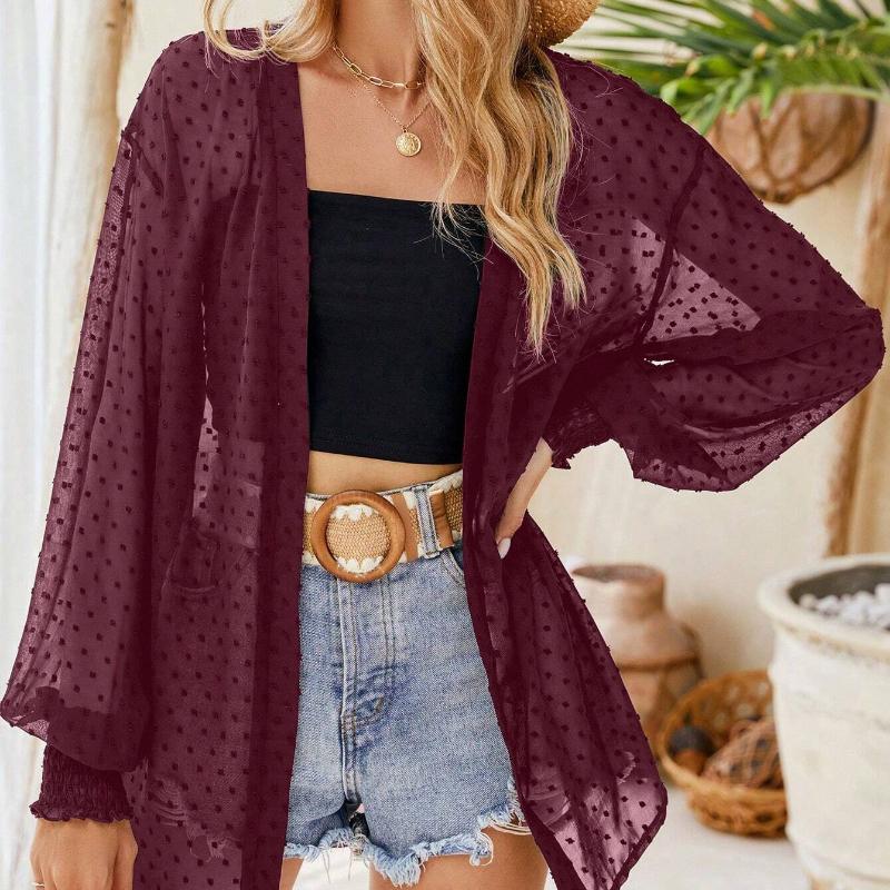 Fashion Thin Long Sleeve Plus Size Casual Blouse Women Summer Solid Elegant Loose Cardigan Shirts Women Tops See Through Sexy Ladies Blouses 25904