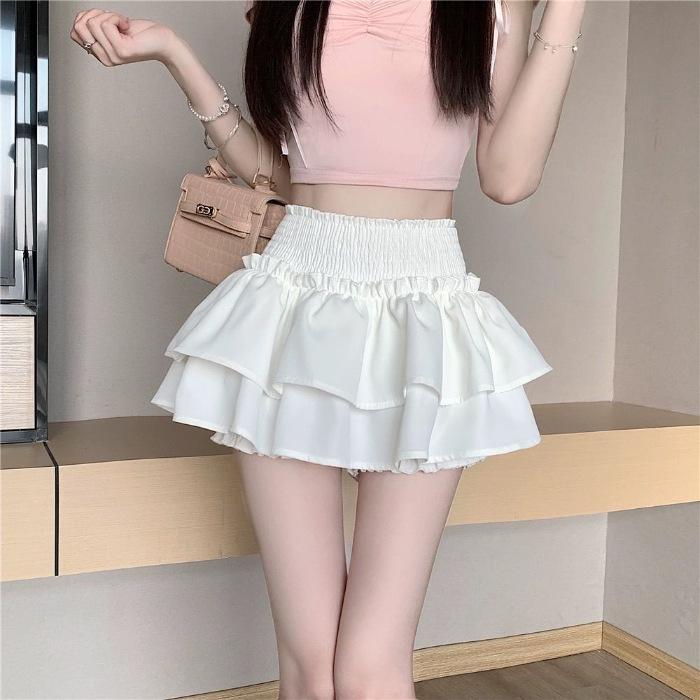 Женская юбка А-силуэта в балетном стиле с высокой талией: Сладкий и пикантный летний дизайн с пышными рукавами, без просвечивания, короткий и расклешенный.