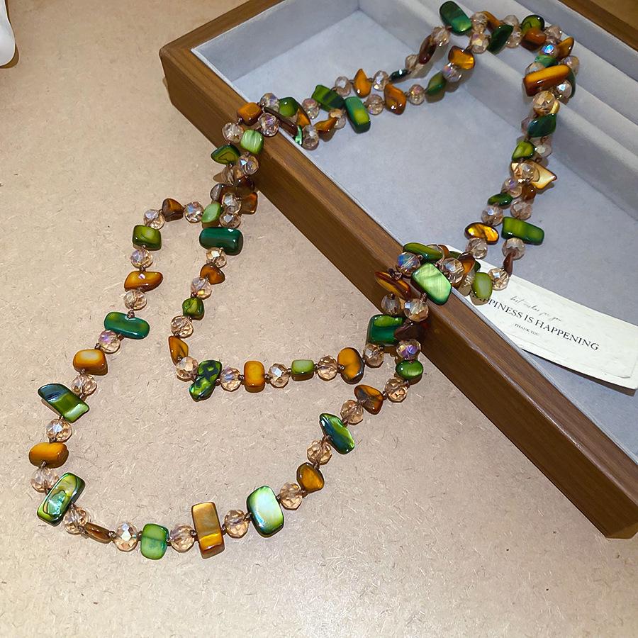Двухслойное зеленое разноцветное ожерелье из бусин, винтажное ожерелье-цепочка с жемчугом, женское, для пляжной вечеринки, повседневной носки, аксессуары, подарок