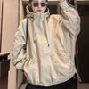 Spring and Autumn Plus Size Loose Windbreaker Jacket Trendy Drawstring Design Jacket Folds