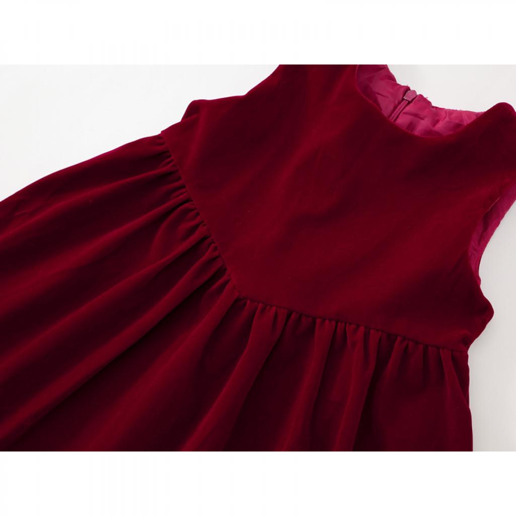 Платье без рукавов из бархата для девочек 2024 года, осеннее детское красное платье принцессы А-силуэта в корейском стиле