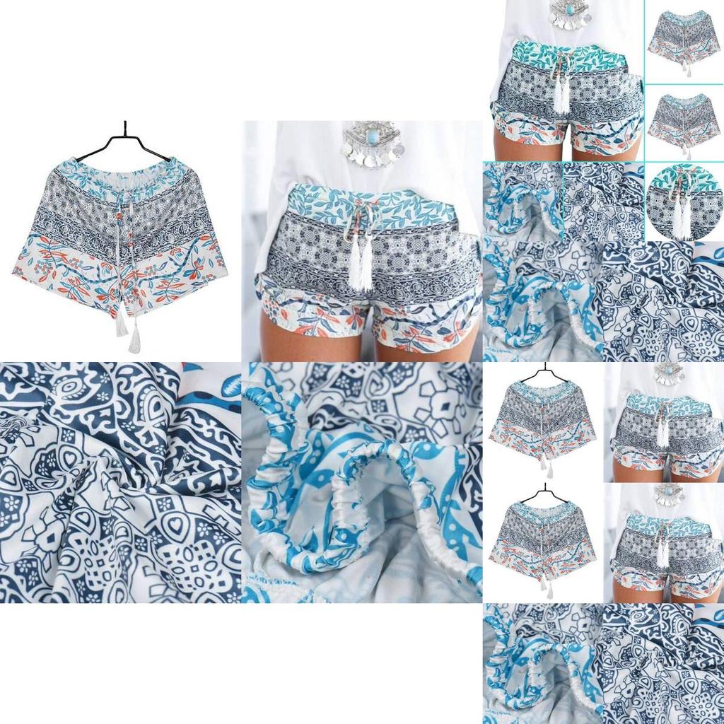 Summer Polyester Print Shorts With Tie Waist For Casual Wear